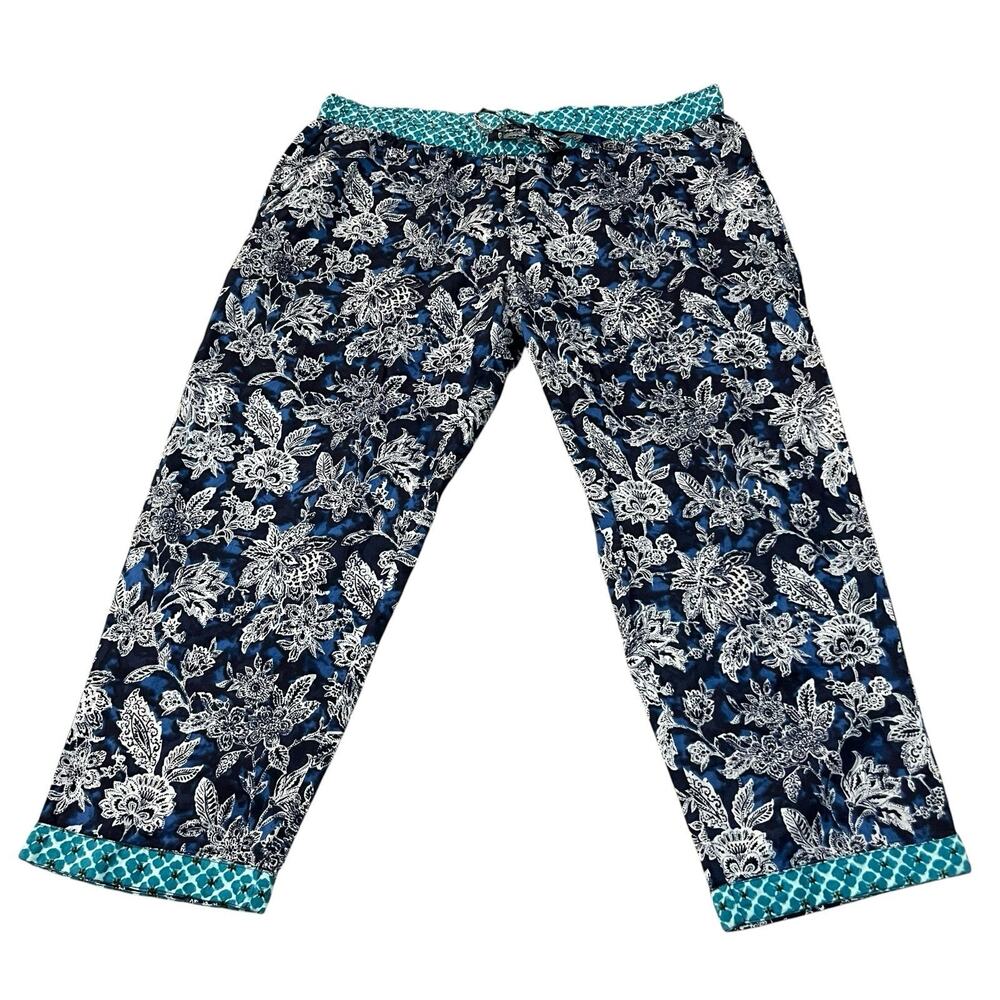 Sundance Leia Cropped Capri Pants Large Floral Boho Lightweight Cotton Vacation